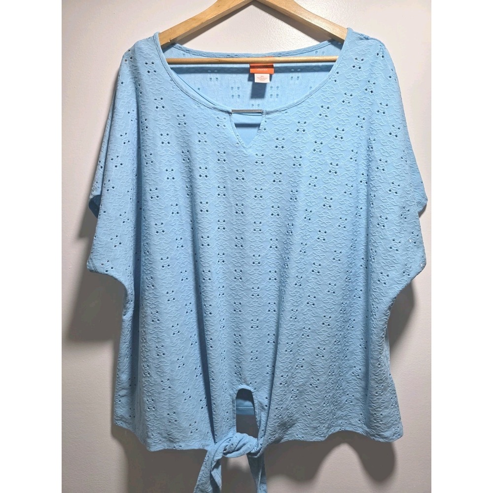 Hearts Of Palm Womens Blouse Top Short Sleeve Blue Size 3X